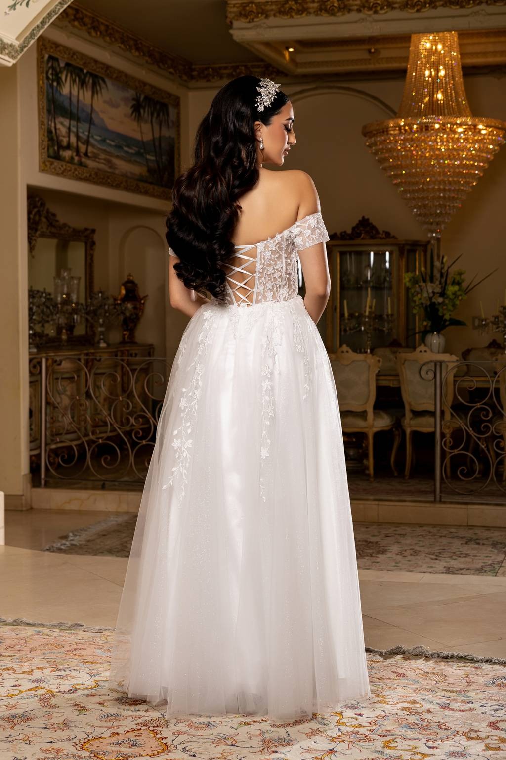 Off-the-Shoulder Floor-Length Tulle Prom A-Line May Queen MQ2200