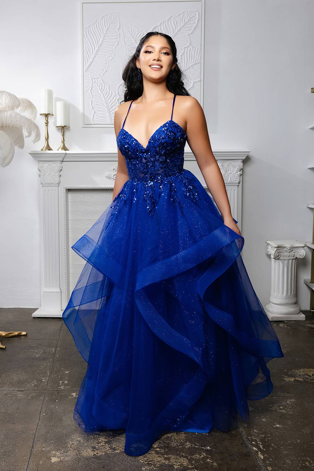 V-Neck Floor-Length Tulle Prom A-Line May Queen MQ2203