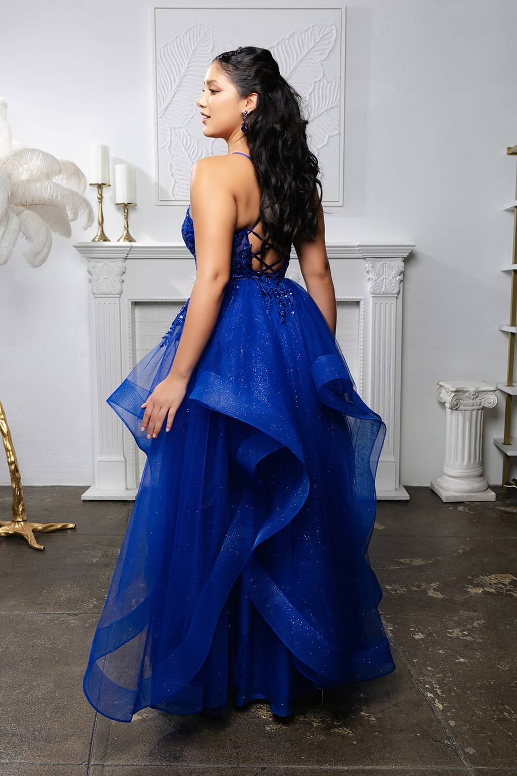 V-Neck Floor-Length Tulle Prom A-Line May Queen MQ2203