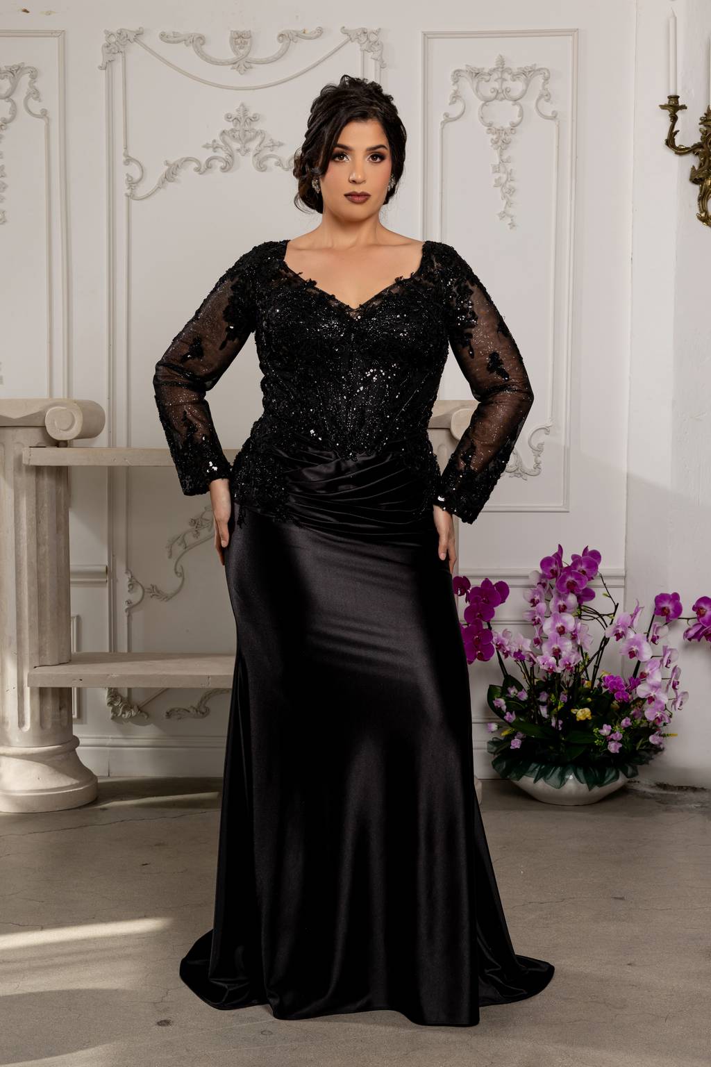 V-Neck Floor-Length Satin Evening Gown Mermaid May Queen 2204