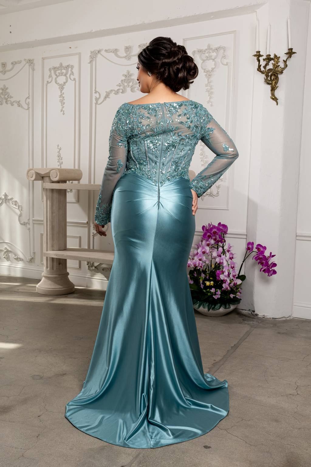 V-Neck Floor-Length Satin Evening Gown Mermaid May Queen 2204
