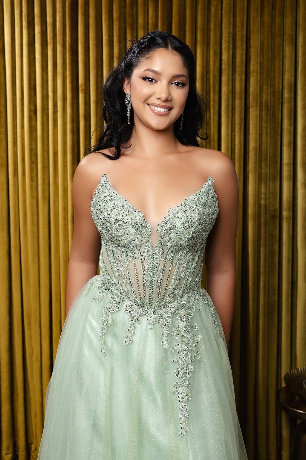 V-Neck Floor-Length Tulle Prom A-Line May Queen 2208