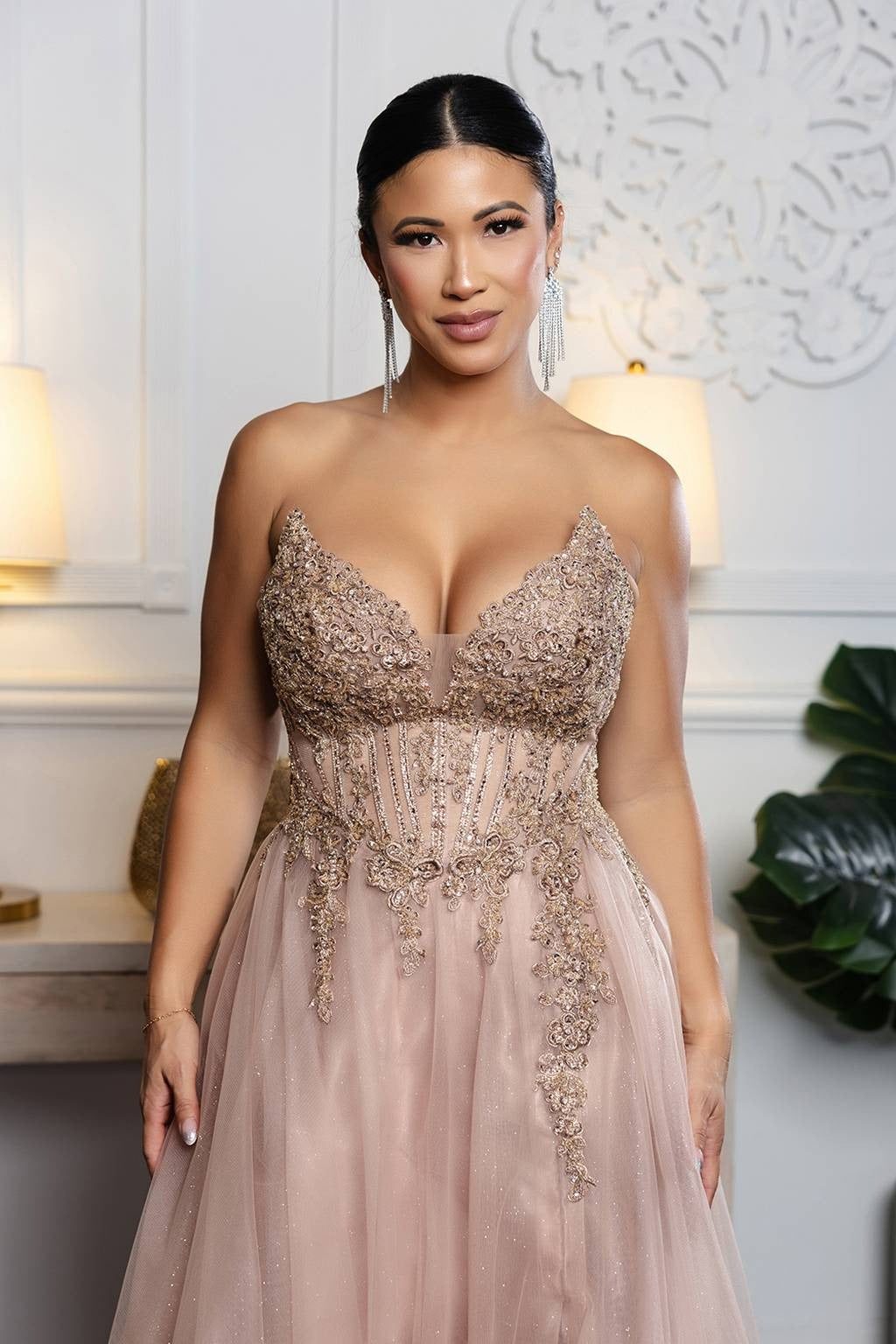 V-Neck Floor-Length Tulle Prom A-Line May Queen 2208