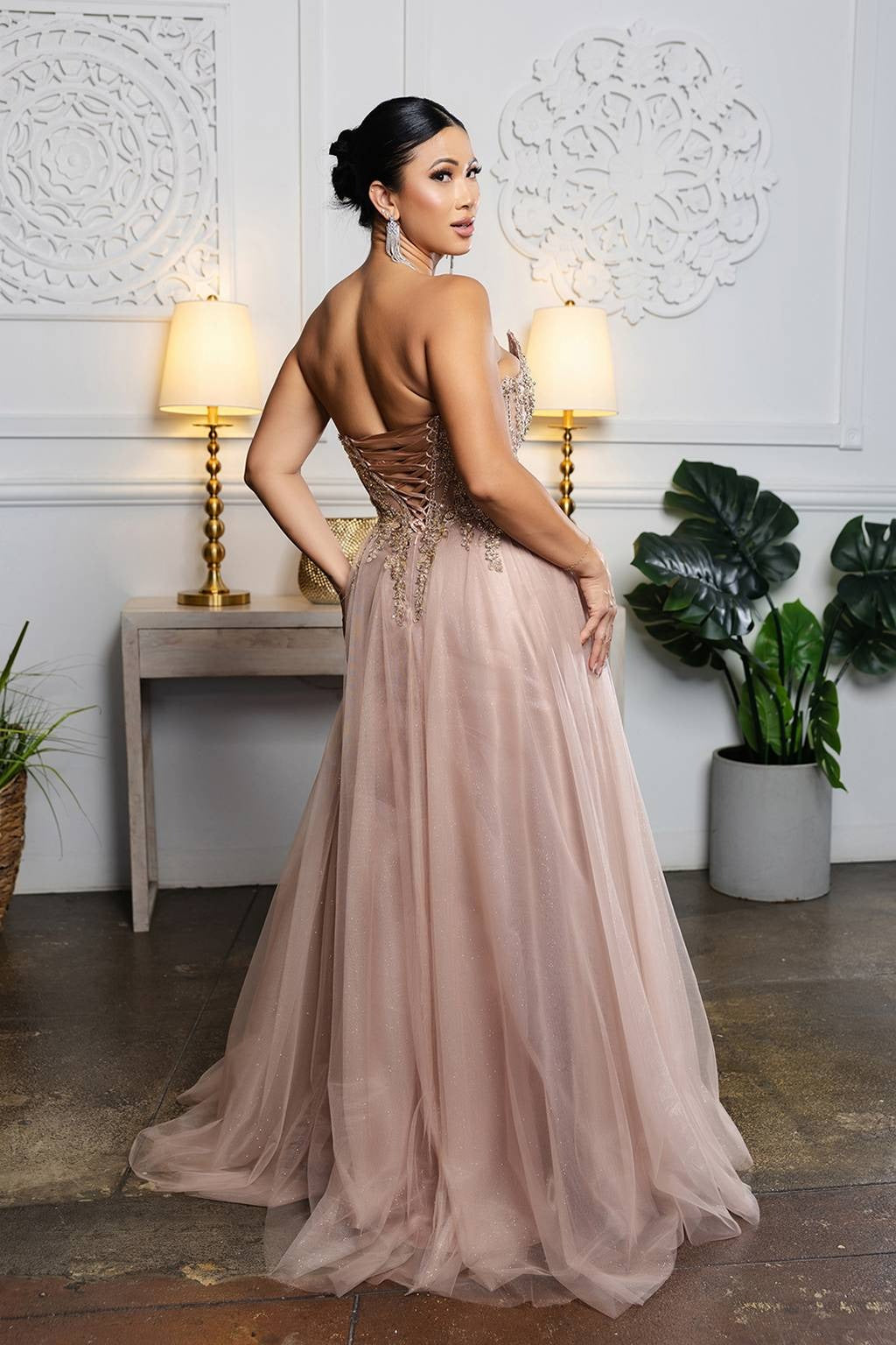 V-Neck Floor-Length Tulle Prom A-Line May Queen 2208