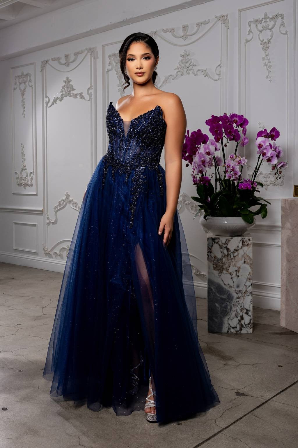 V-Neck Floor-Length Tulle Prom A-Line May Queen 2208