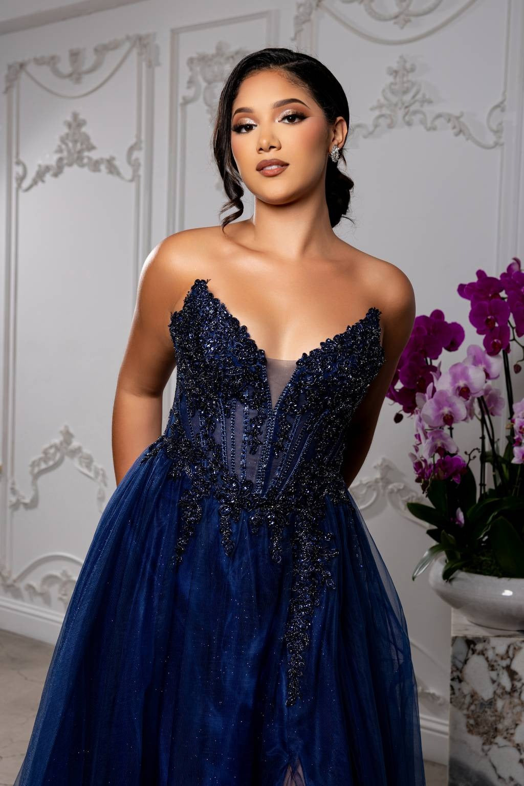 V-Neck Floor-Length Tulle Prom A-Line May Queen 2208