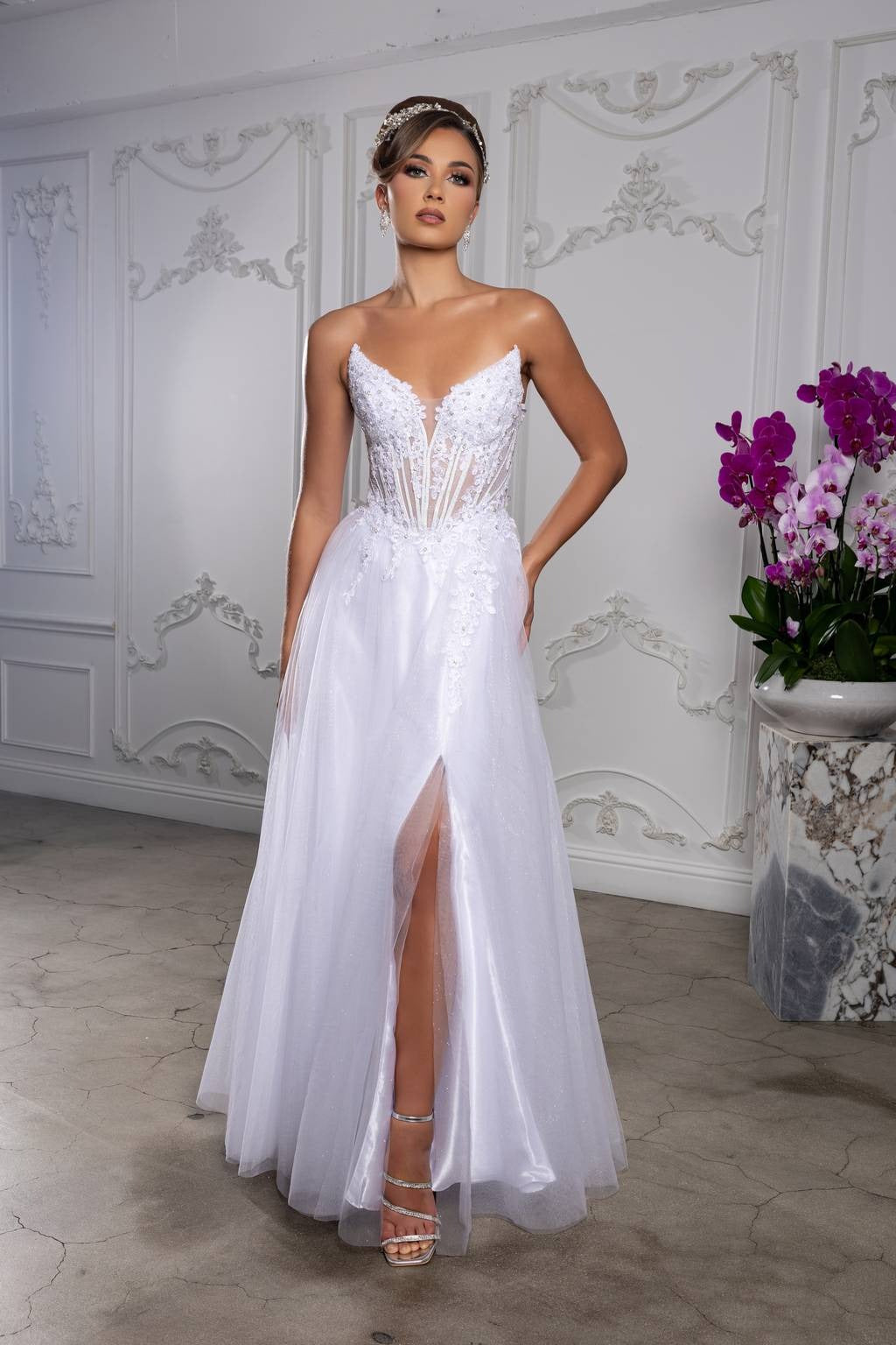 V-Neck Floor-Length Tulle Prom A-Line May Queen 2208