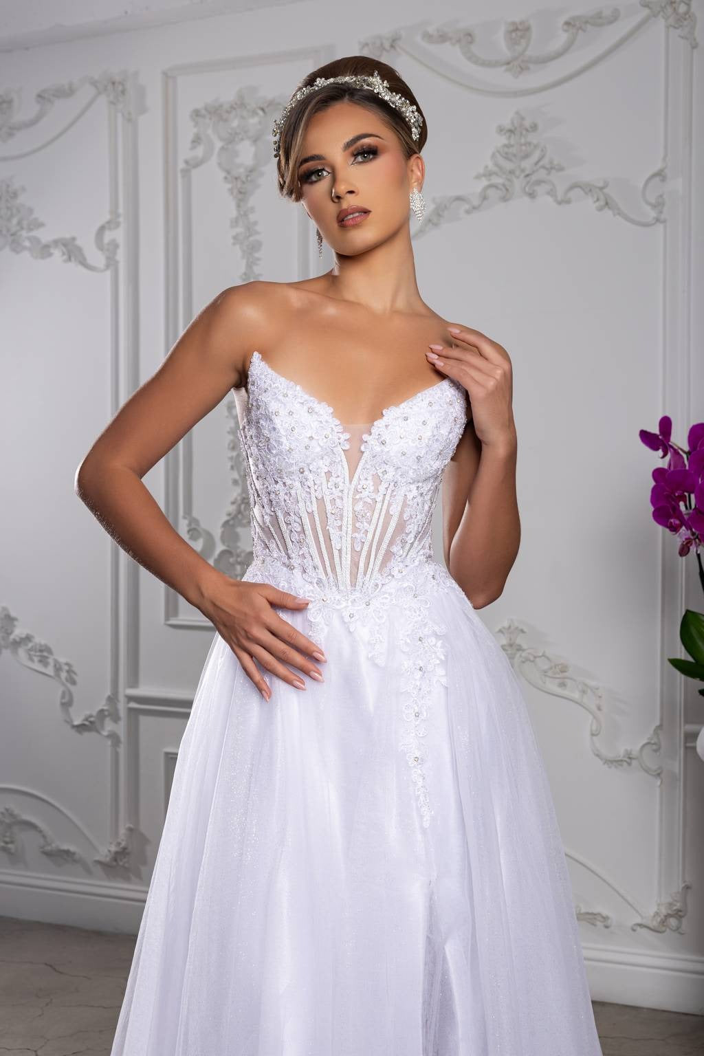 V-Neck Floor-Length Tulle Prom A-Line May Queen 2208