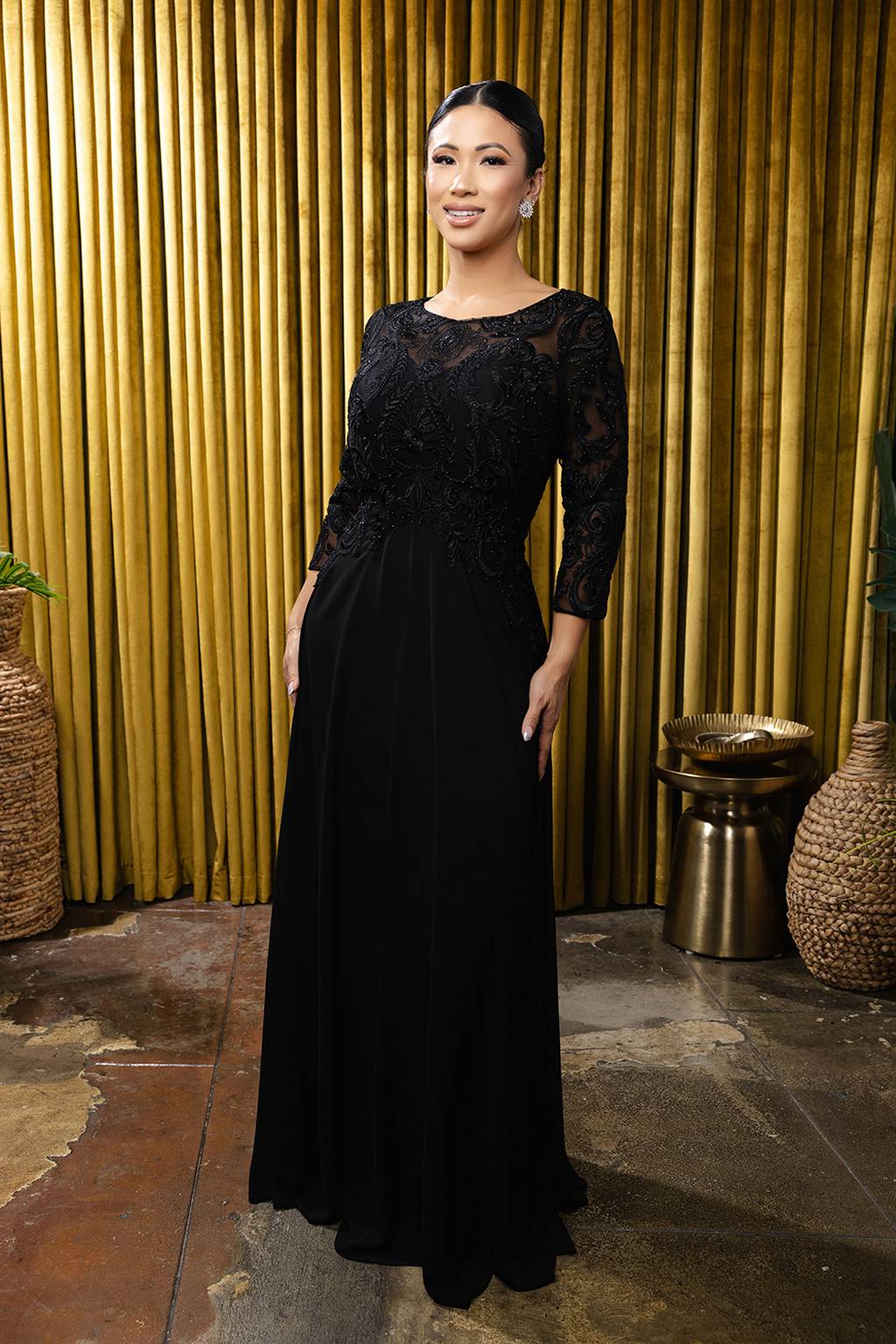 Illusion Floor-Length Chiffon Evening Gown A-Line May Queen MQ2210