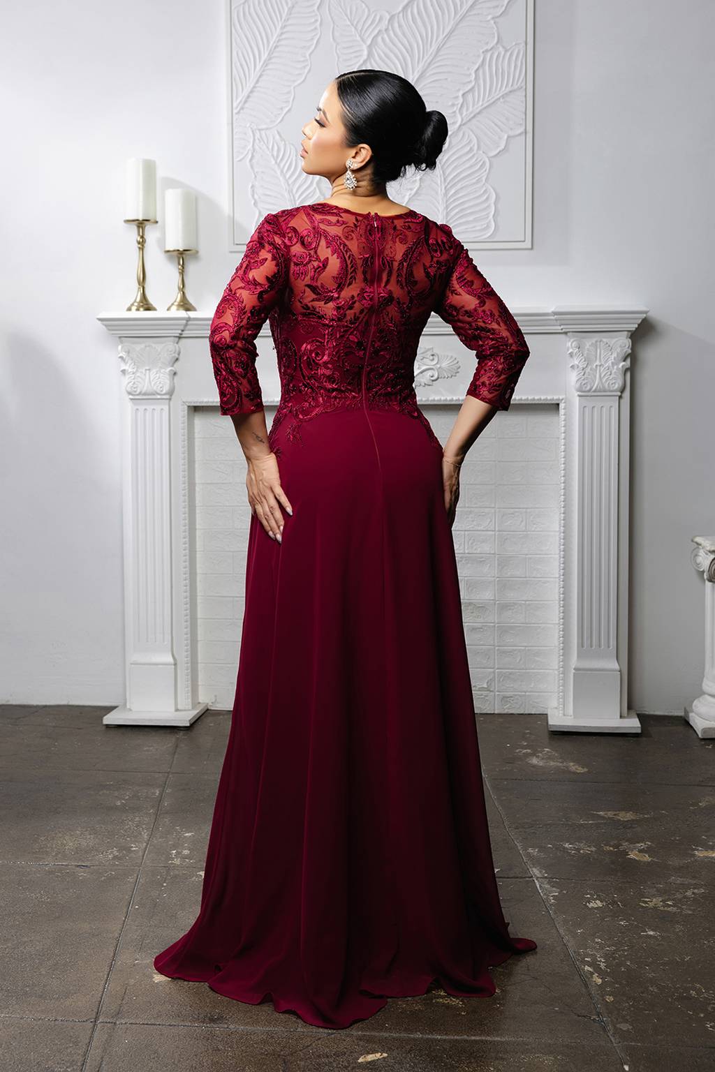 Illusion Floor-Length Chiffon Evening Gown A-Line May Queen MQ2210