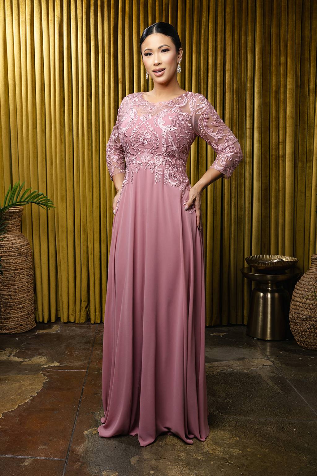 Illusion Floor-Length Chiffon Evening Gown A-Line May Queen MQ2210