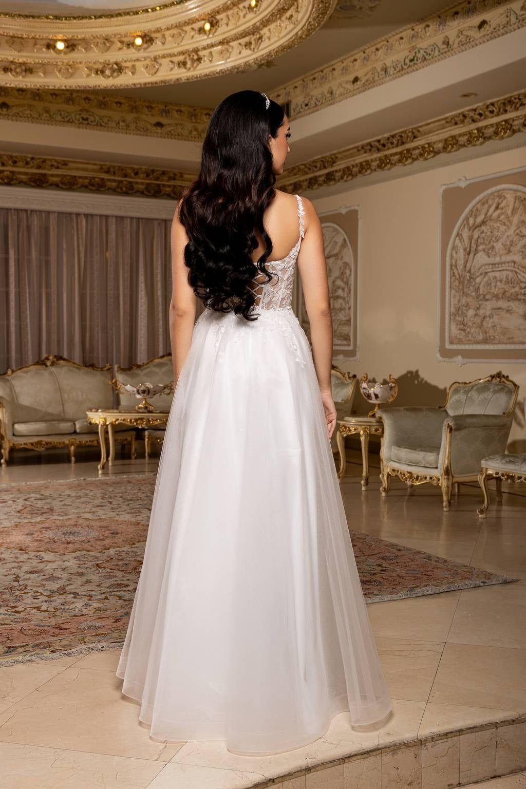 V-Neck Floor-Length Tulle Prom A-Line May Queen MQ2212