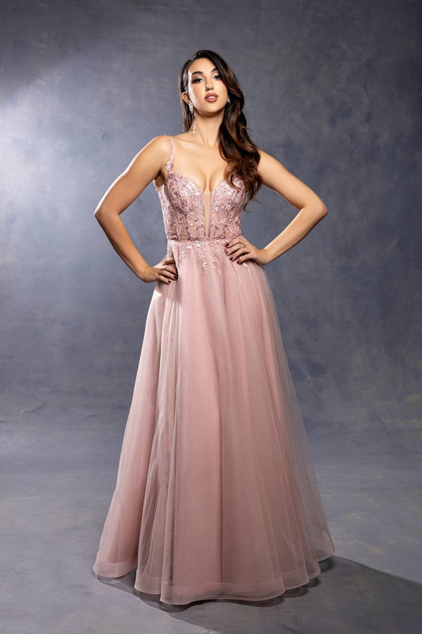 V-Neck Floor-Length Tulle Prom A-Line May Queen MQ2212
