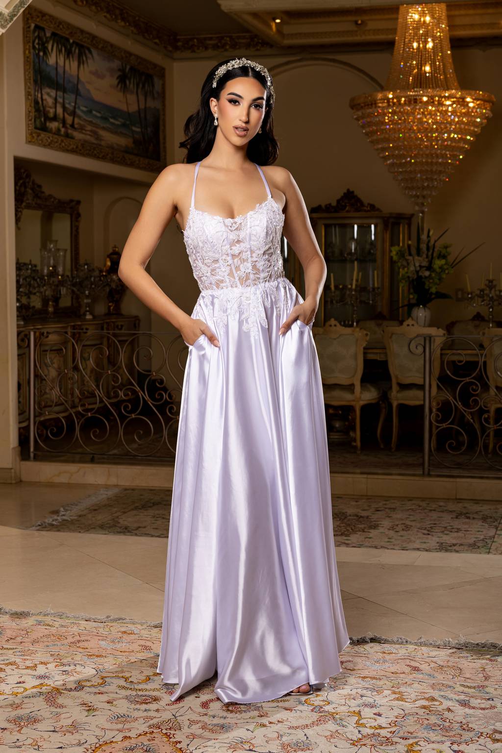 Sweetheart Floor-Length Satin Prom A-Line May Queen MQ2217