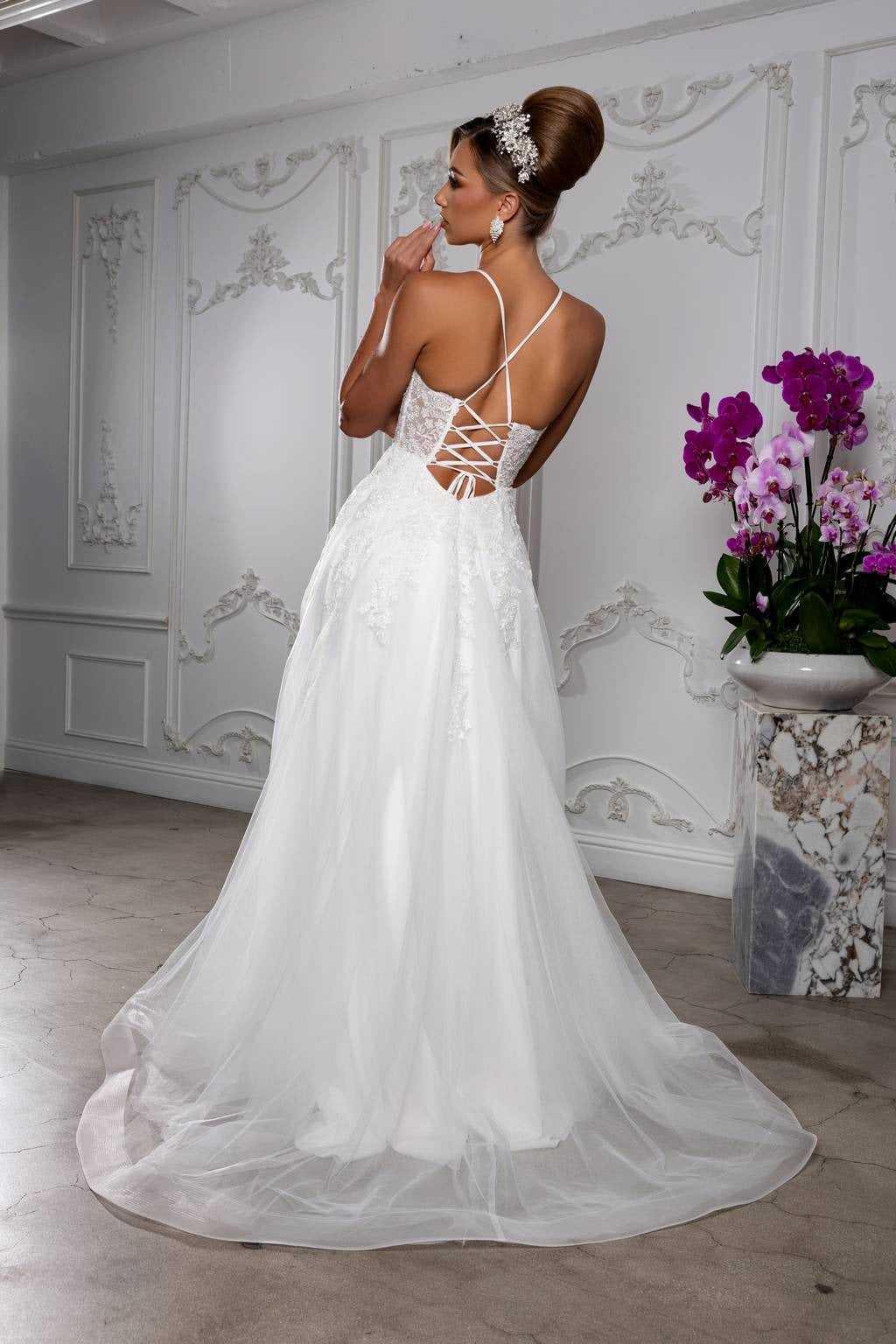 V-Neck Floor-Length Tulle Prom A-Line May Queen MQ2220