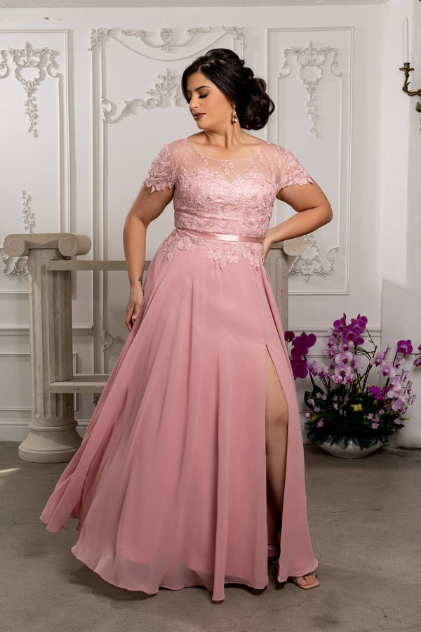 Illusion Floor-Length Chiffon Evening Gown A-Line May Queen MQ2223