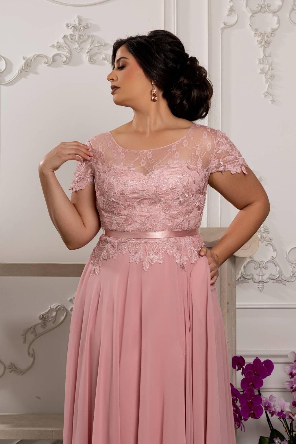 Illusion Floor-Length Chiffon Evening Gown A-Line May Queen 2223