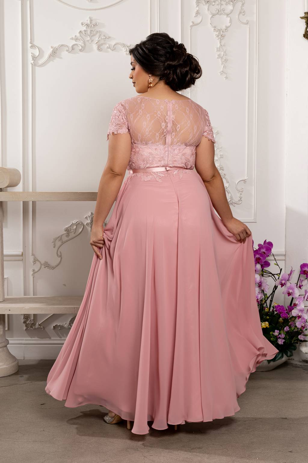 Illusion Floor-Length Chiffon Evening Gown A-Line May Queen 2223