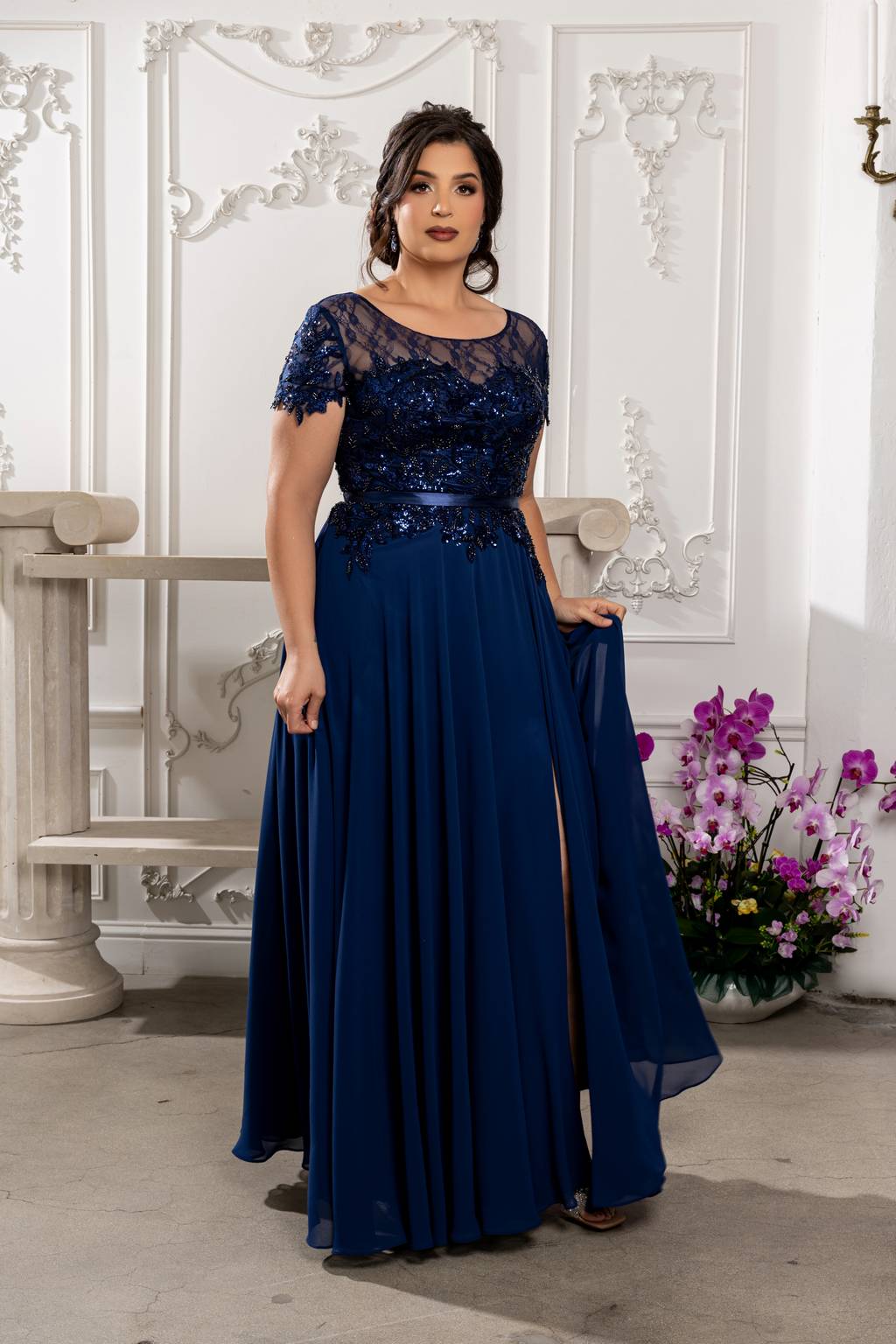 Illusion Floor-Length Chiffon Evening Gown A-Line May Queen 2223