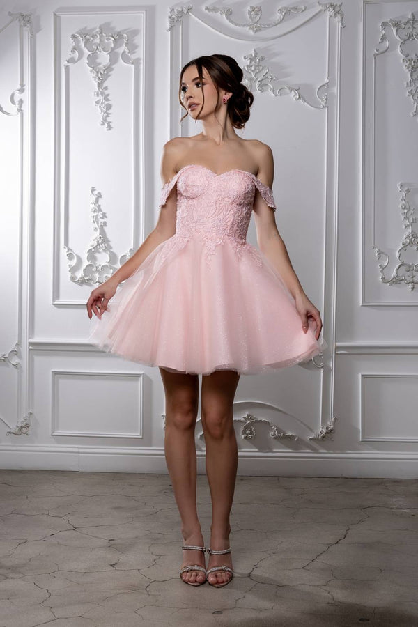 Off-the-Shoulder Mini Short Tulle Cocktail A-Line May Queen MQ2224