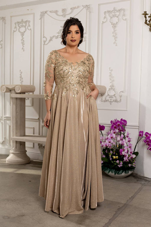 V-Neck Floor-Length Satin Evening Gown A-Line May Queen MQ2226