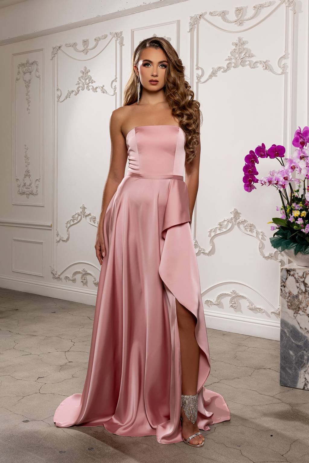 Strapless Straight Neck Floor-Length Satin Prom A-Line May Queen 2228