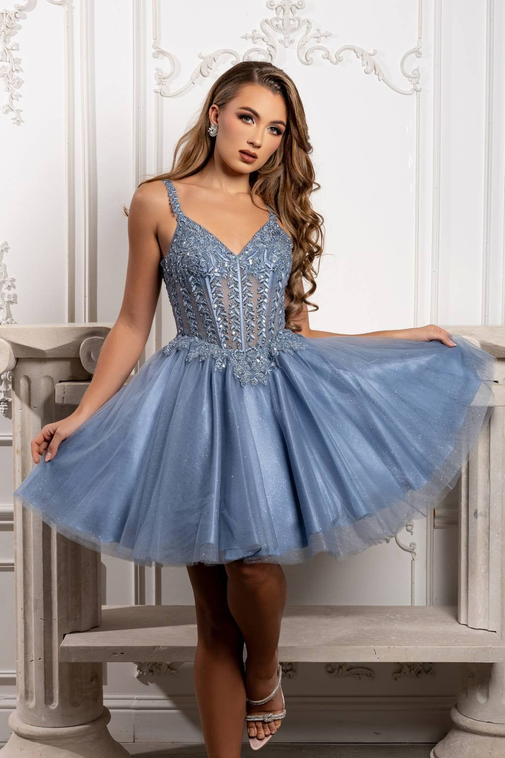 V-Neck Mini Short Tulle Cocktail A-Line May Queen MQ2231