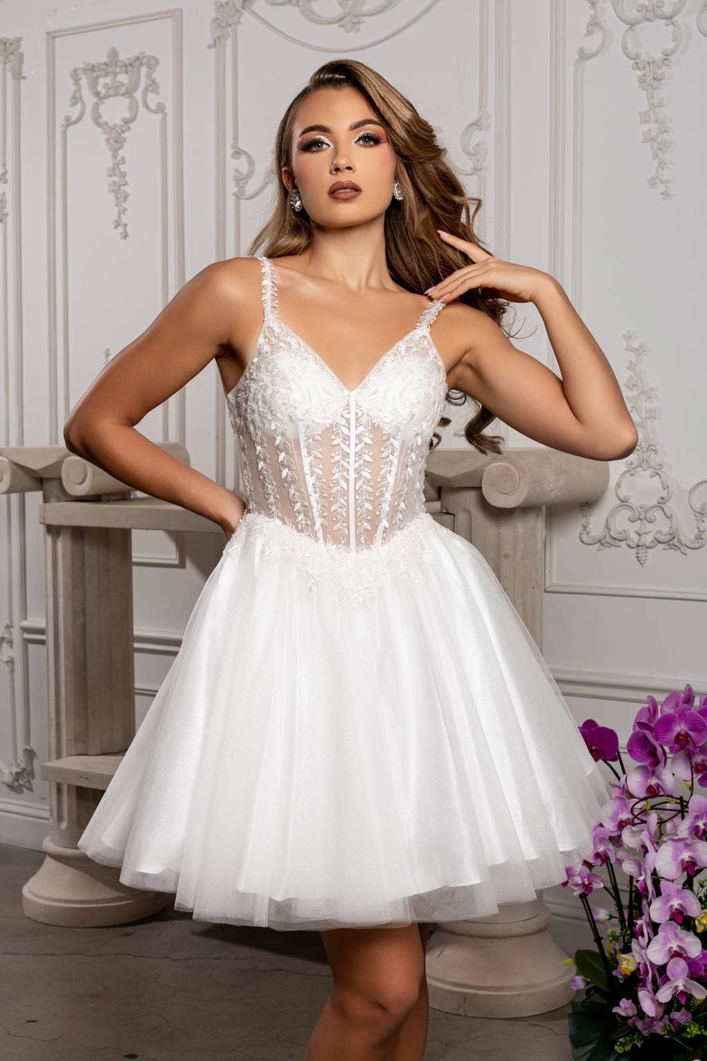 V-Neck Mini Short Tulle Cocktail A-Line May Queen MQ2231