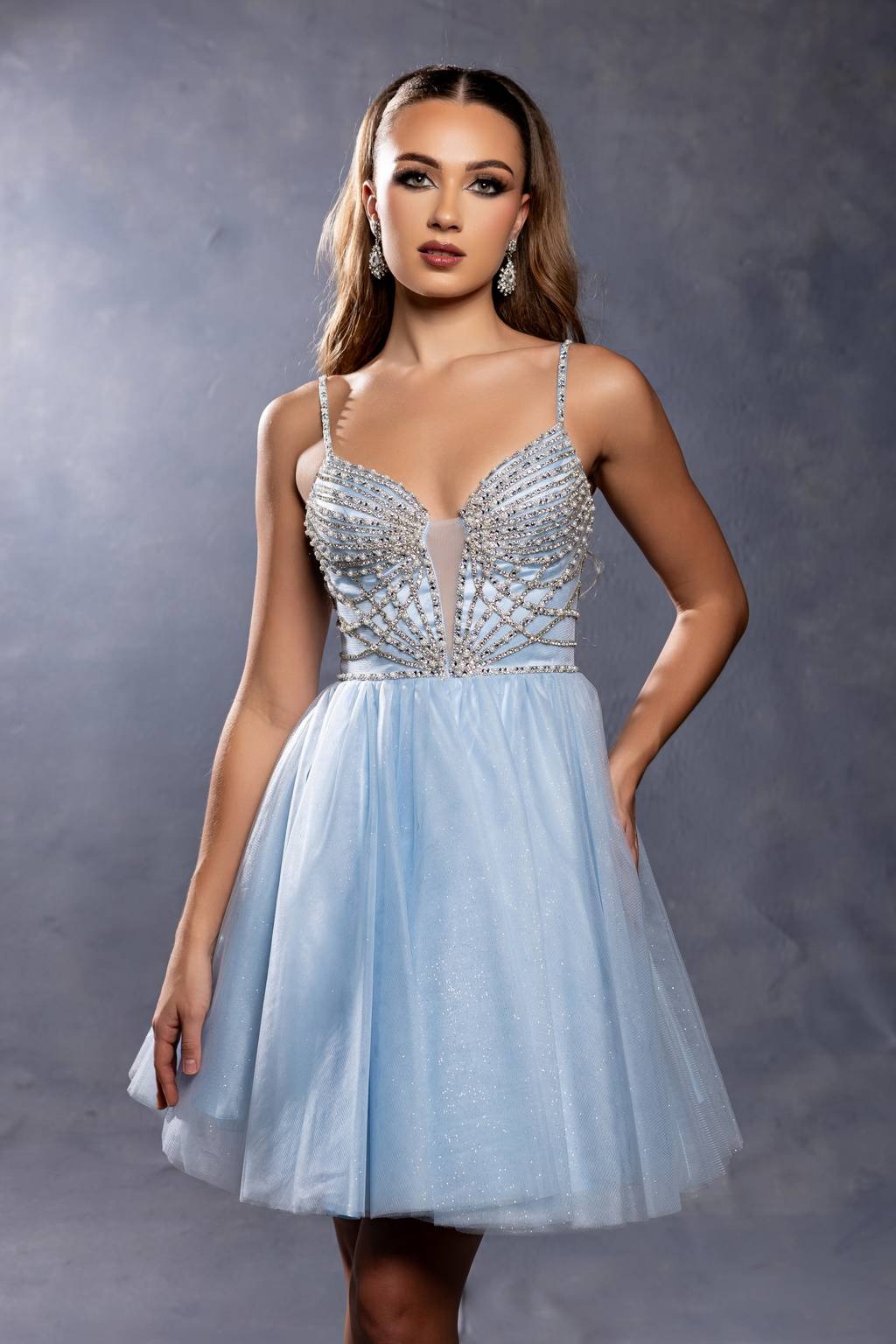 V-Neck Mini Short Tulle Cocktail A-Line May Queen MQ2243