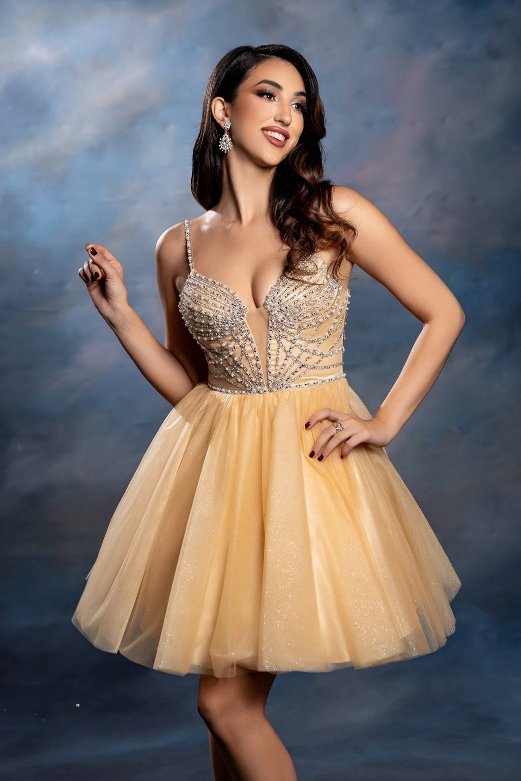V-Neck Mini Short Tulle Cocktail A-Line May Queen MQ2243