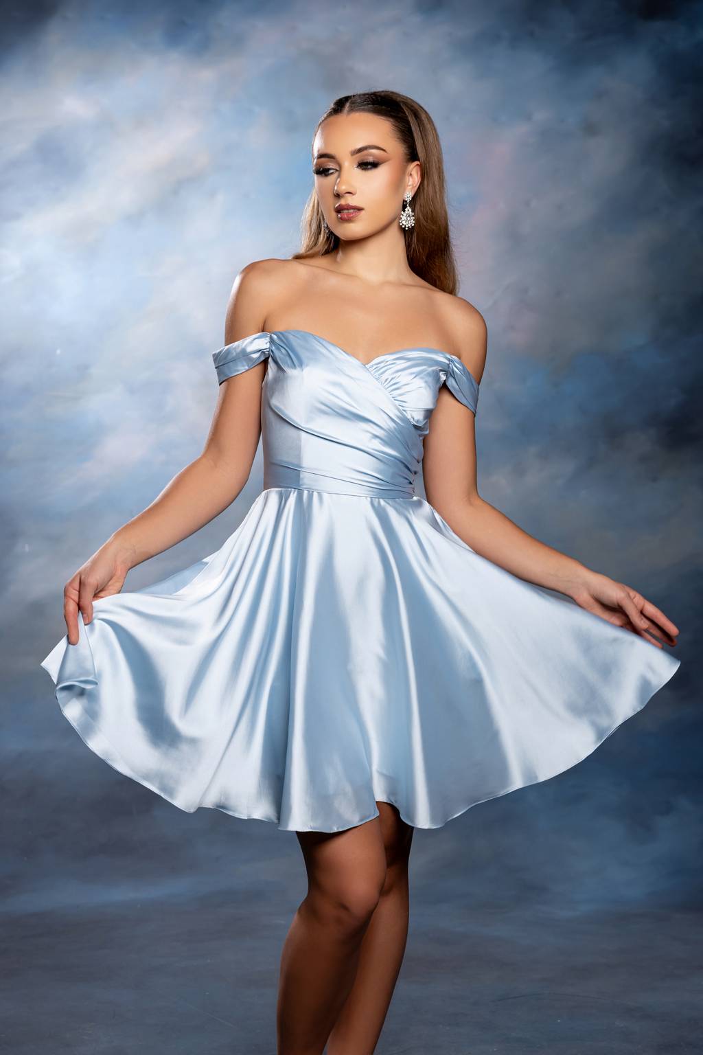 Off-the-Shoulder Mini/Short Satin Cocktail A-Line May Queen MQ2245