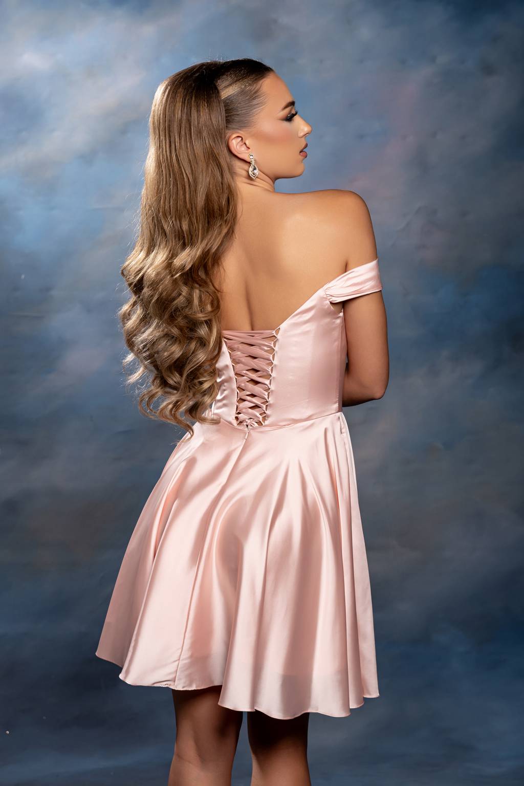 Off-the-Shoulder Mini/Short Satin Cocktail A-Line May Queen 2245