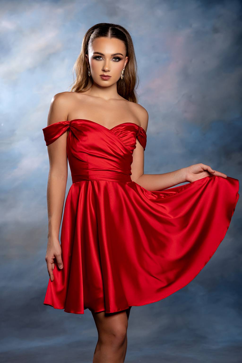 Off-the-Shoulder Mini/Short Satin Cocktail A-Line May Queen 2245