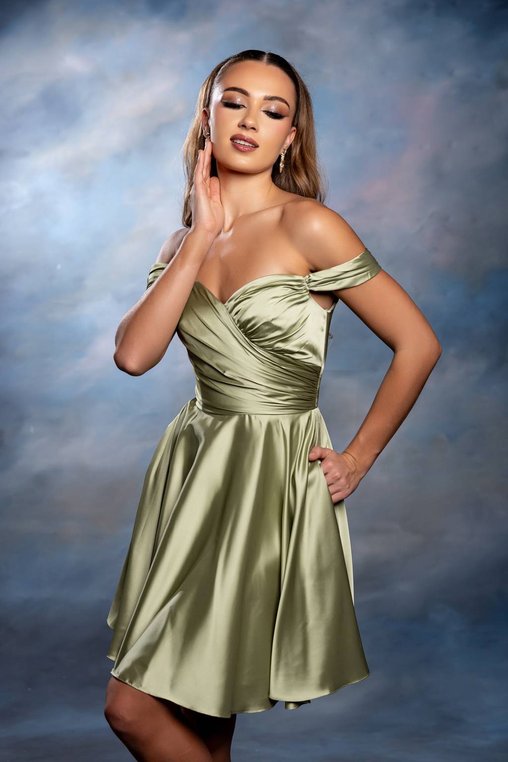 Off-the-Shoulder Mini/Short Satin Cocktail A-Line May Queen 2245