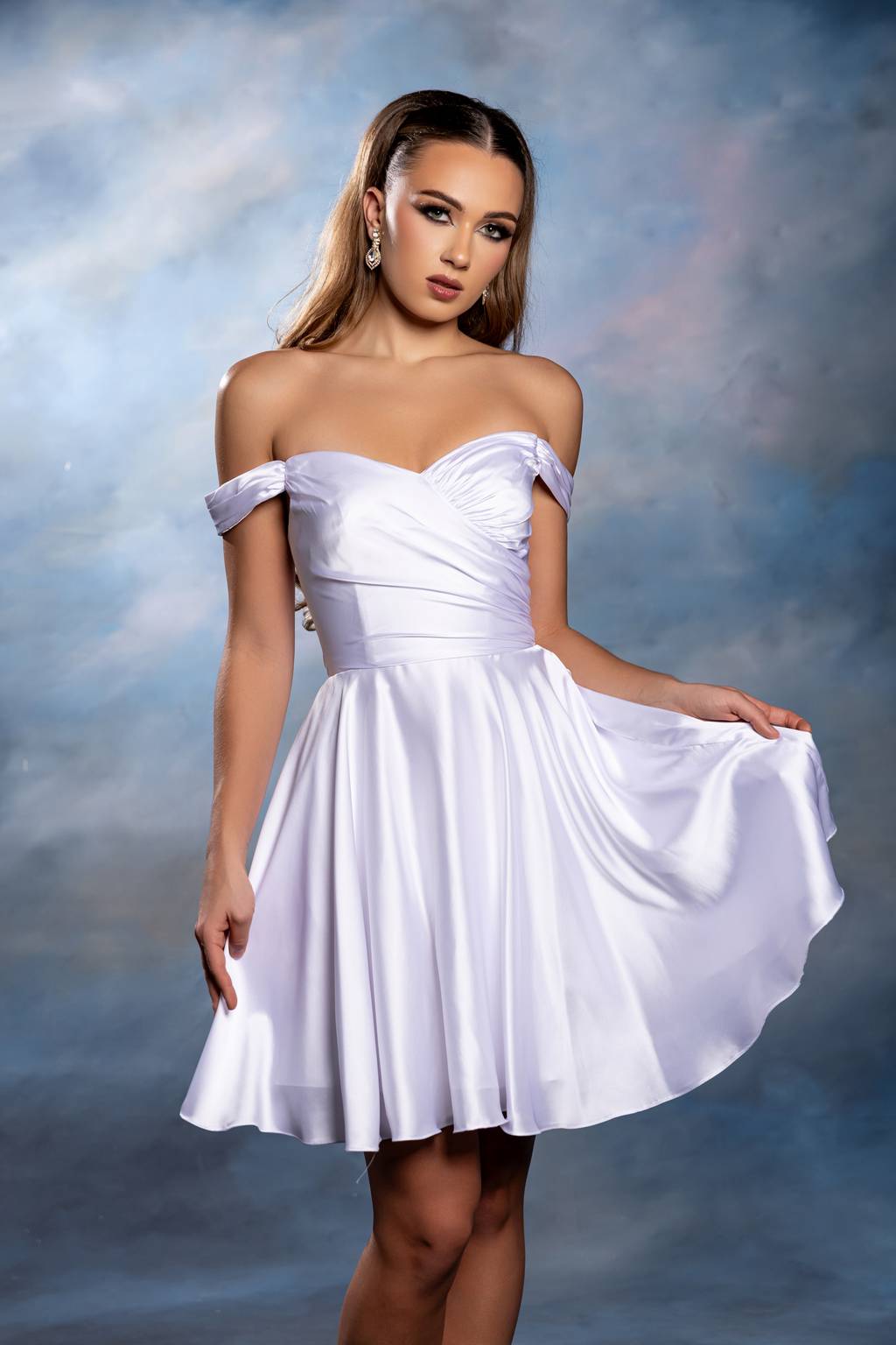 Off-the-Shoulder Satin Mini Cocktail Dress A-Line – The Dress Outlet