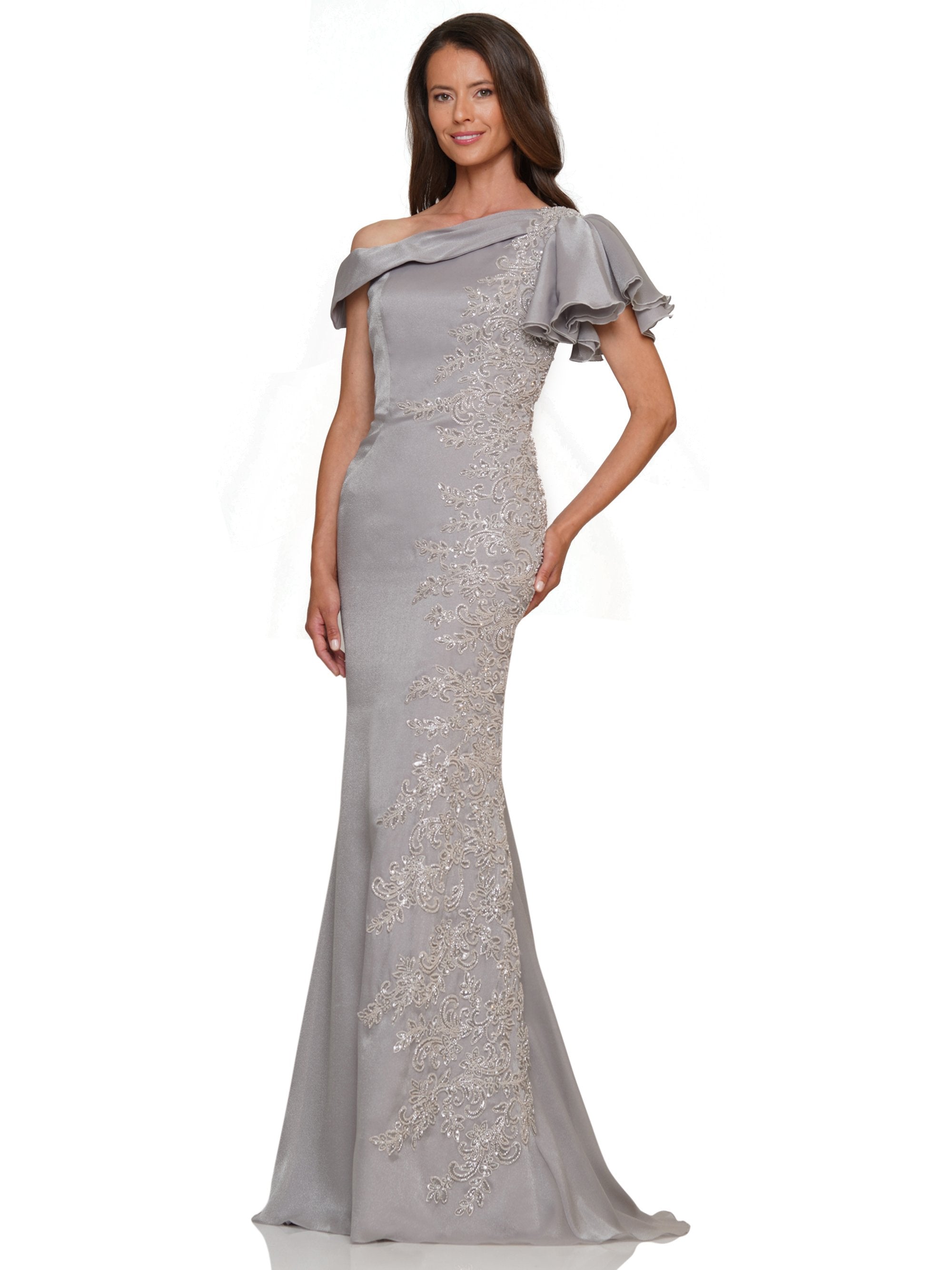 Mother of the Bride Dresses Mother of the Bride One Shoulder Lace Applique Dress Platinum
