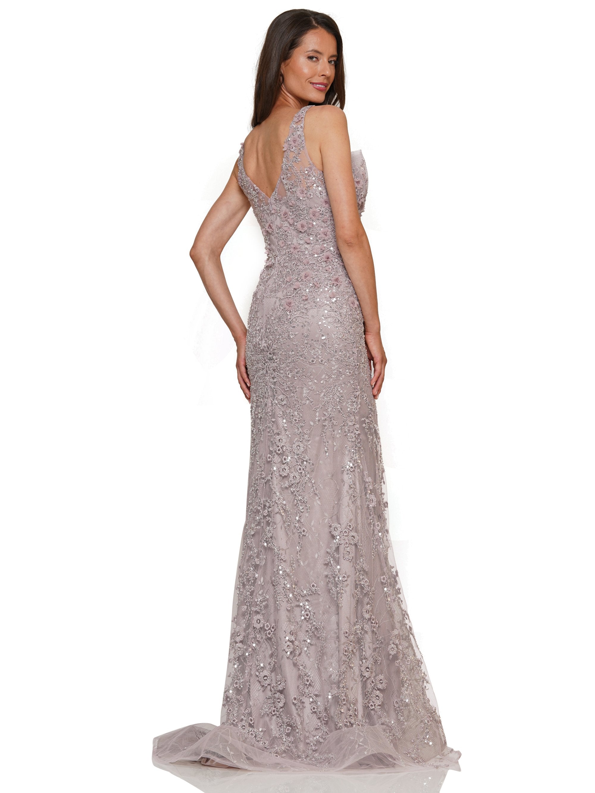 Formal Dresses Formal Embroidered Beaded Tulle Sleeveless Dress Mauve