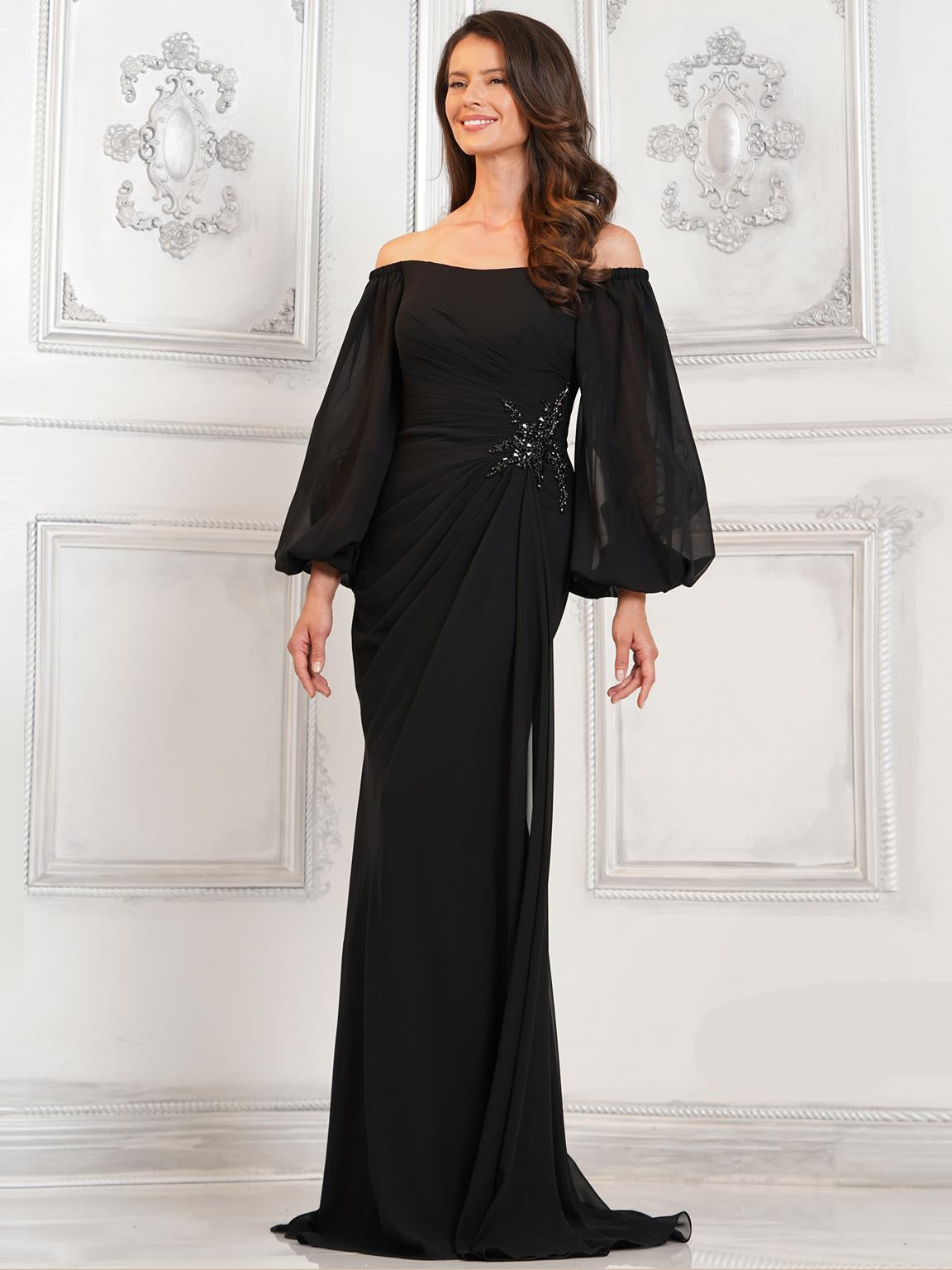 Black Marsoni MV1285 Long Mother of the Bride Formal Dress for $636.0