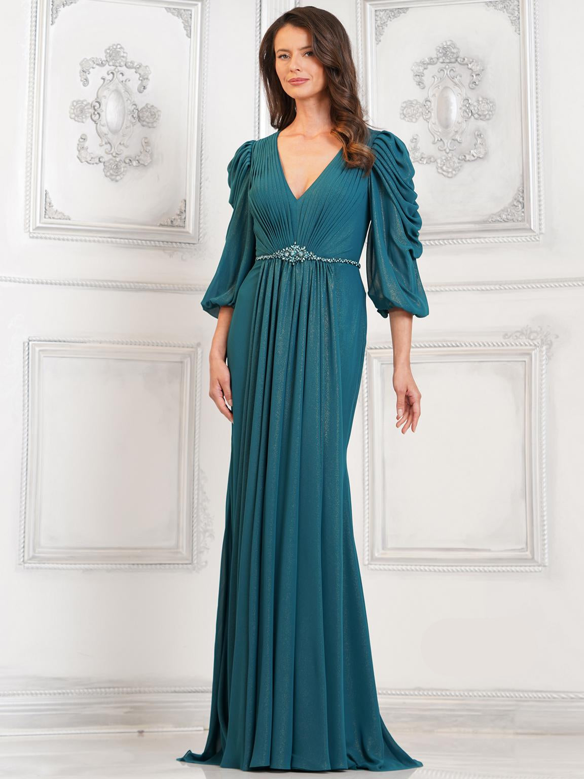 Mother of the Bride Dresses Long Mother of the Bride Beaded Waistline Dress Deep Green