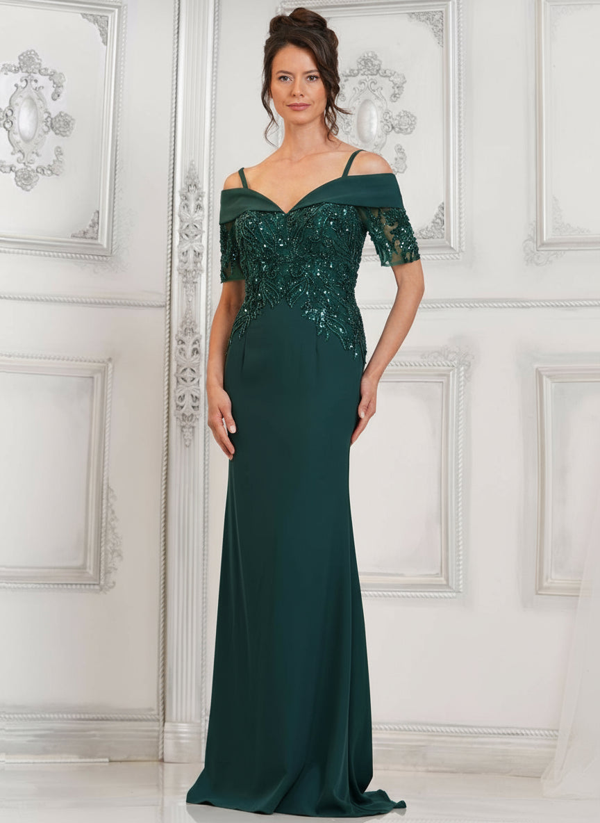 Mother of the Bride Dresses Fitted Mother of the Bride Long Beaded Dress Deep Green