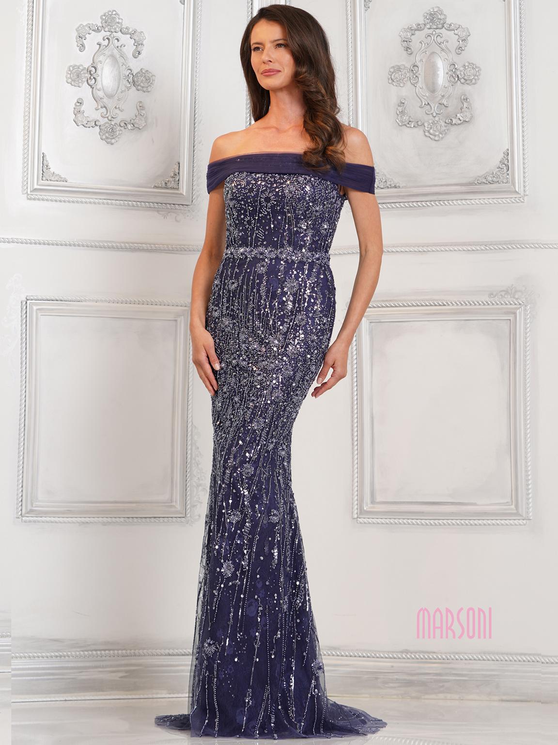 Marsoni MV1301 Fitted Long Formal Beaded Evening Dress