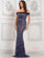 Formal Dresses Fitted Long Formal Prom Beaded Dress Navy