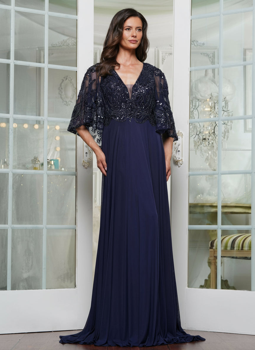 Mother of the Bride Dresses Long Mother of the Bride Beaded Dress Navy