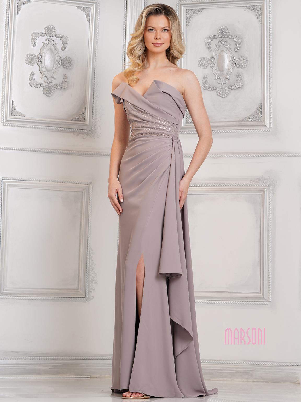 Marsoni MV1304 Long Fitted Formal Prom Beaded Dress