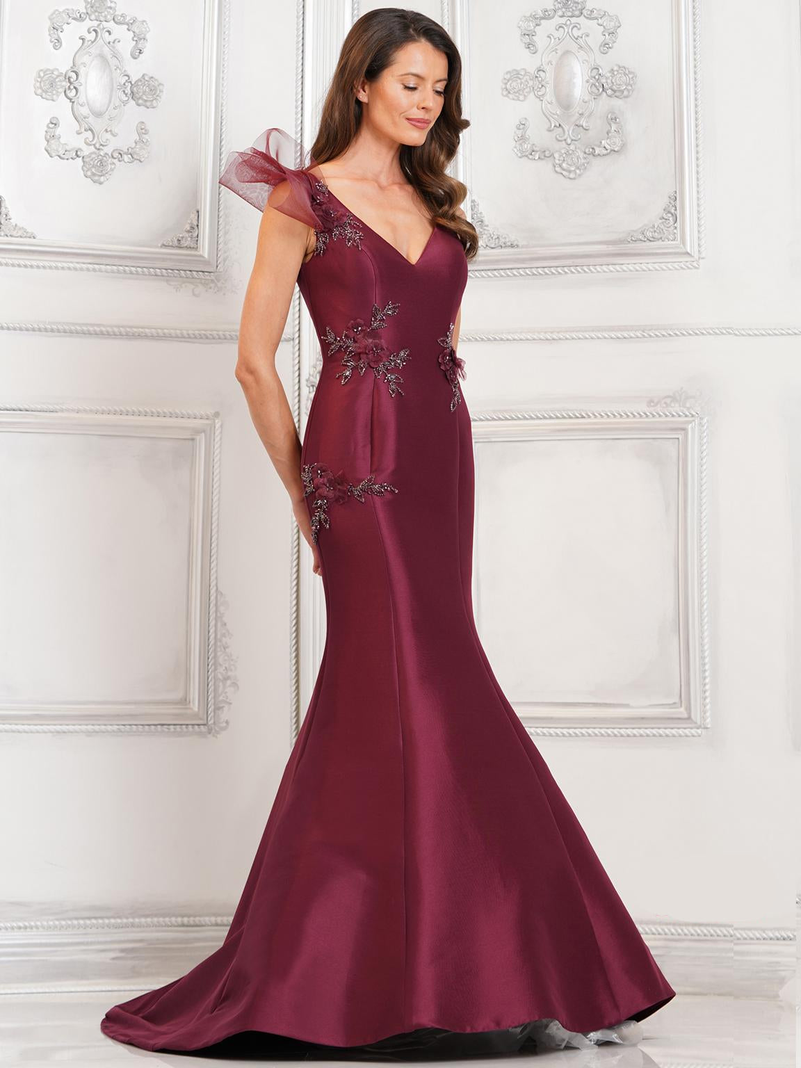 Formal Dresses Long 3D Floral Formal Prom Mermaid Dress Burgundy