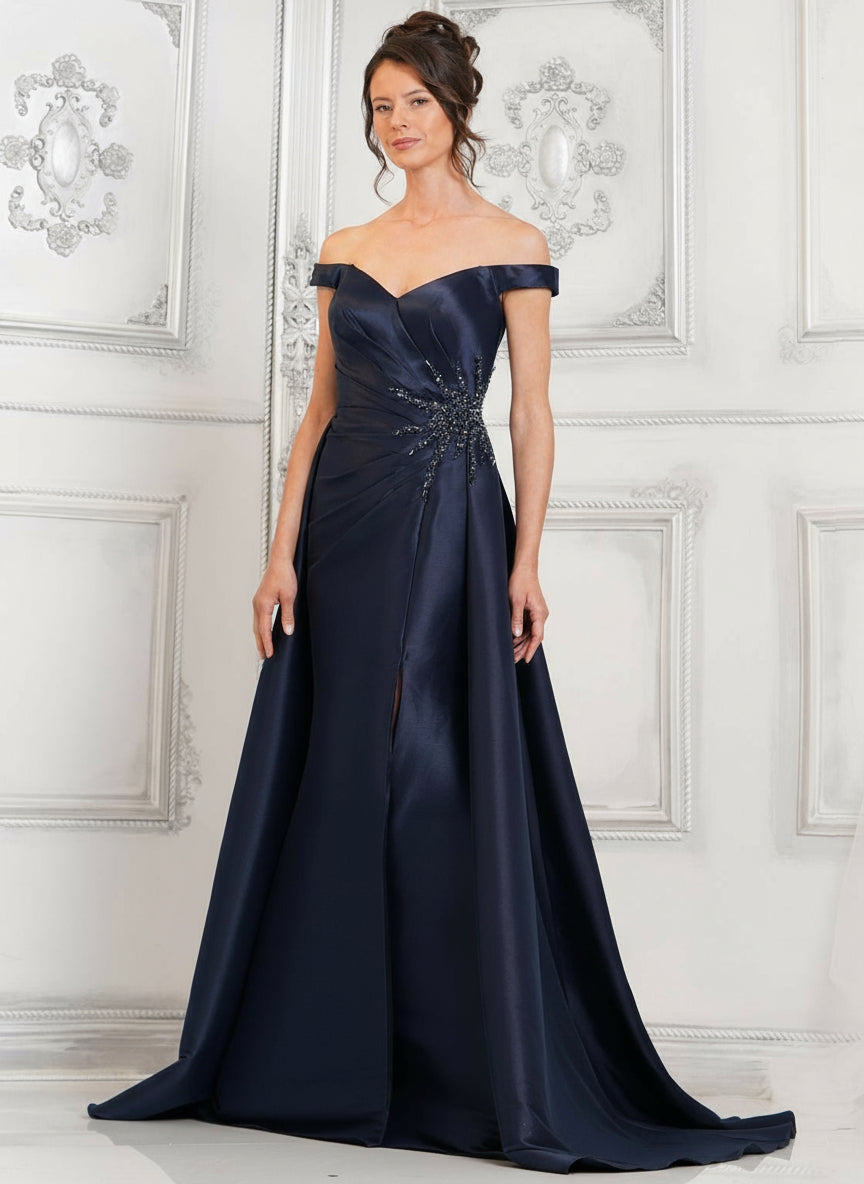 Formal Dresses Long Beaded Formal Prom Overskirt Dress Navy