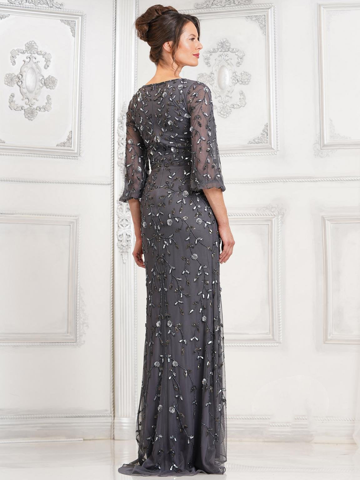 Mother of the Bride Dresses Mother of the Bride Sequin Beaded Long Dress Charcoal