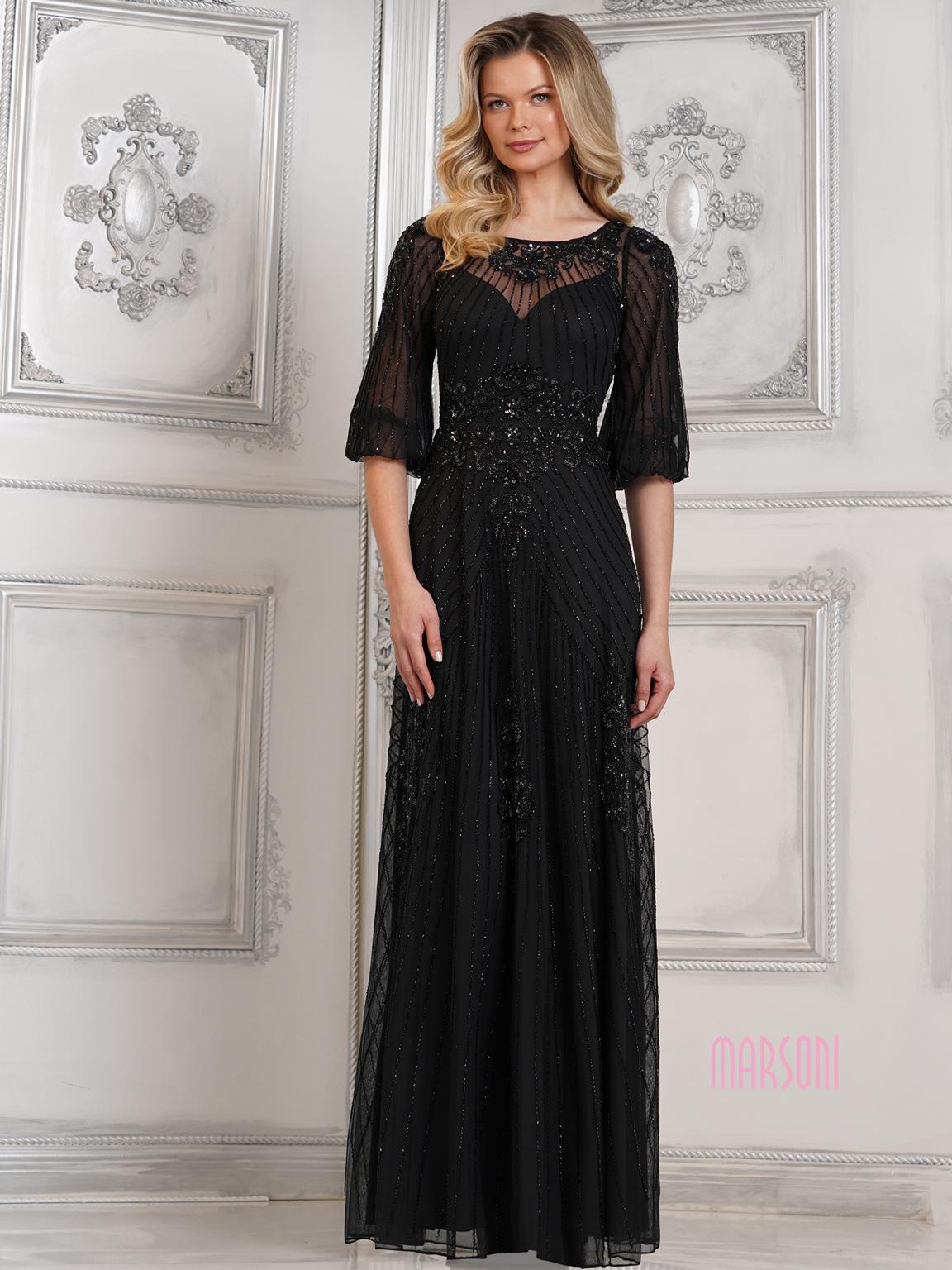 Black Marsoni MV1323 Beaded Mother of the Bride Long Dress for $658.0