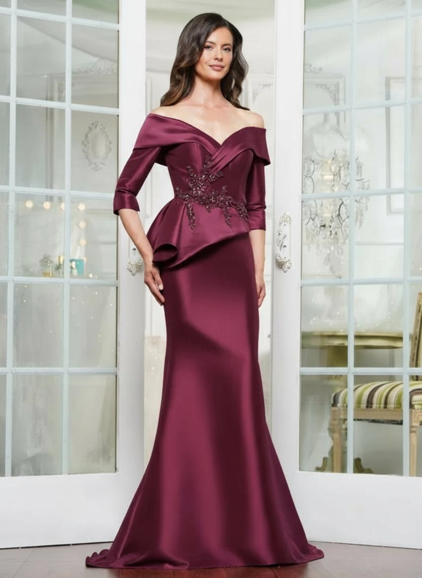 wine dress formal Marsoni MV1333 Long Formal Beaded Mermaid Evening Dress