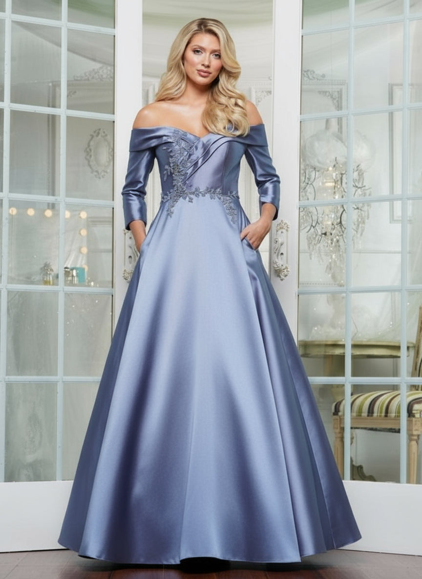 Marsoni MV1336 Long A Line Ball Gown Formal Dress - Navy / 8 Marsoni MV1336 Long A Line Ball Gown Formal Dress - Navy / 8